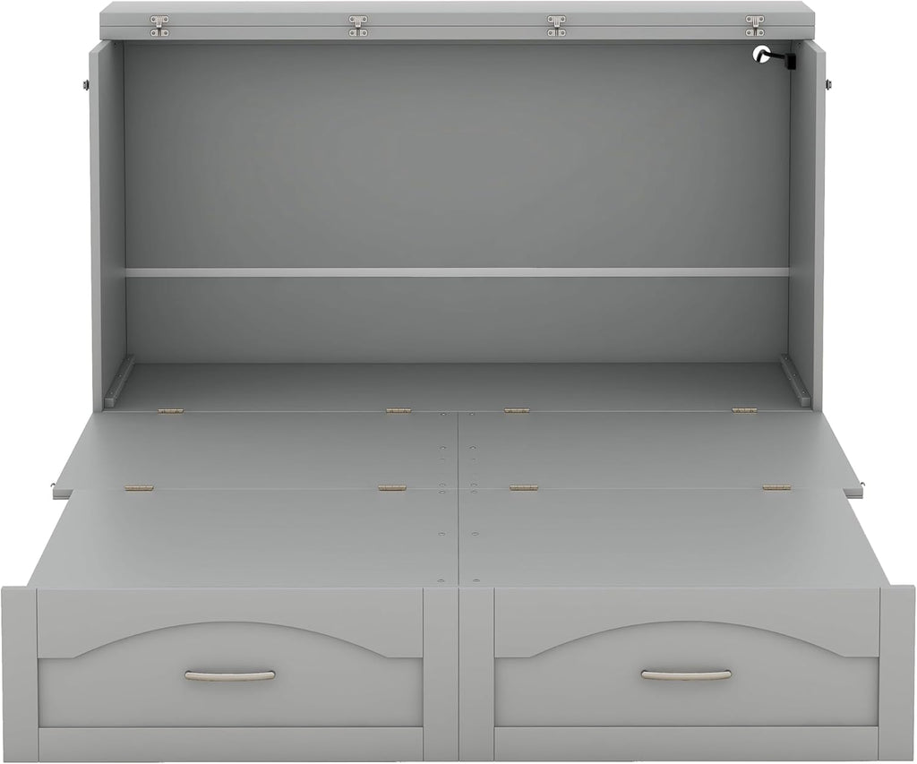 Gray Full Size Murphy Cabinet Bed with Built-in Charging Station H1161
