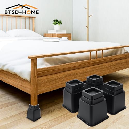 Adjustable Bed Risers Set of 4 (16 pcs Black) E9605