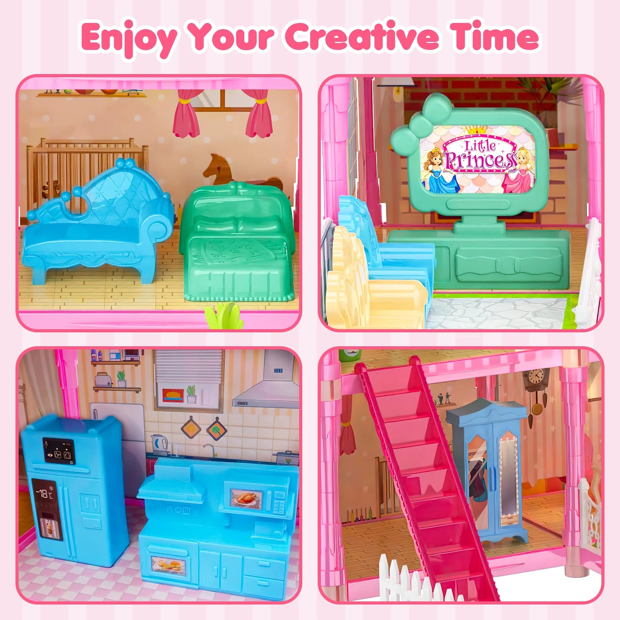 8 Rooms Dollhouse Kit with Furniture and Accessories 191 PCS Y38471