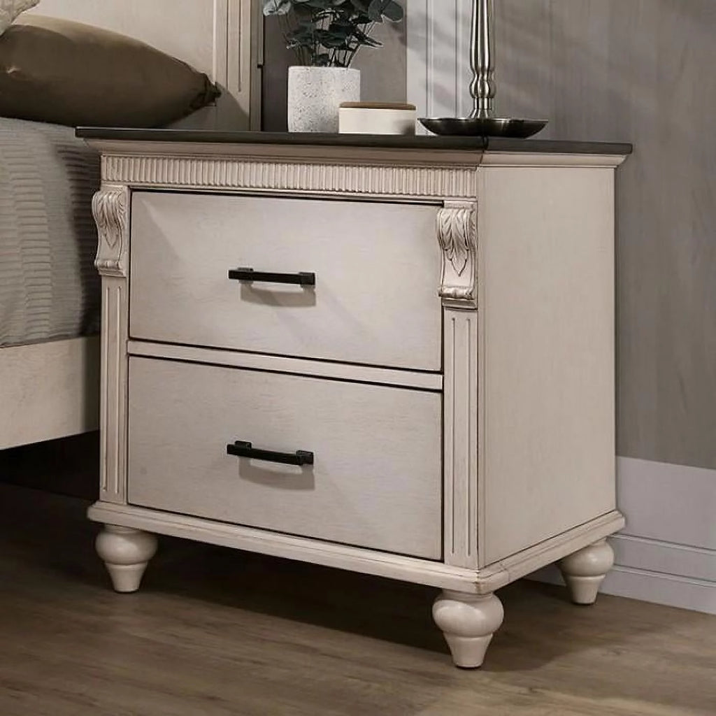Antique White Solid Wood Queen Bedroom Set 6pcs K36398