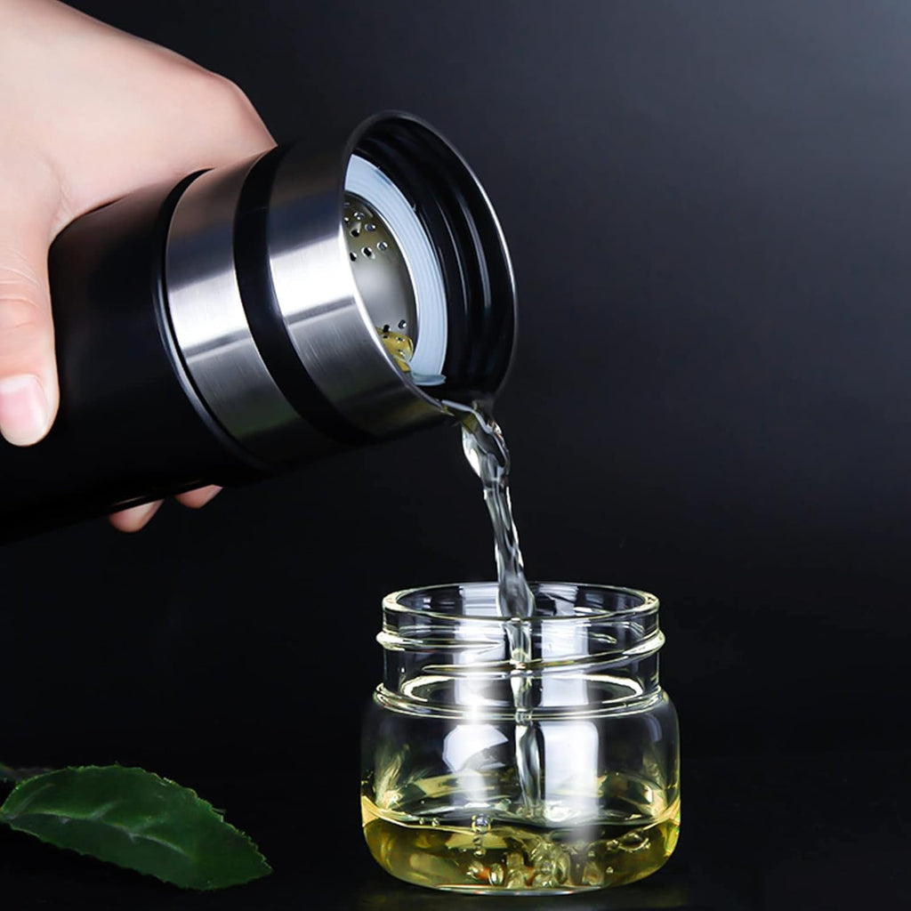 Glass Tea Infuser Bottle Double Wall Borosilicate Travel Tumbler Mug with Strainer E22736
