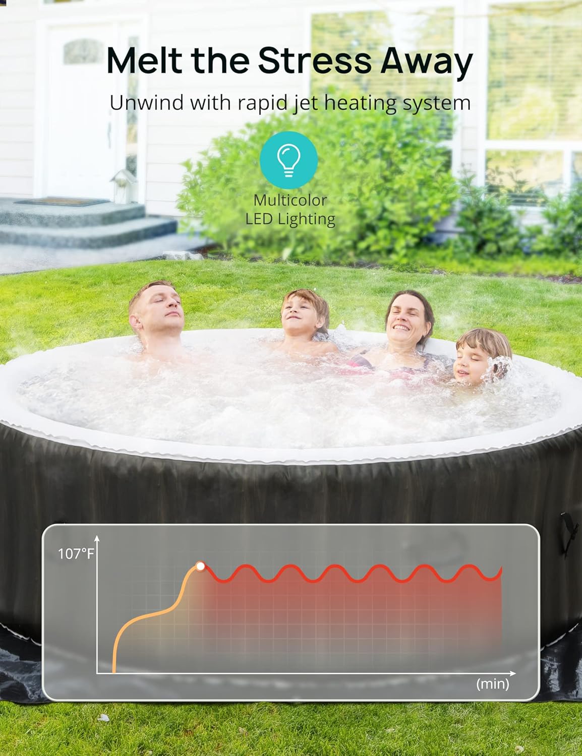 Inflatable Hot Tub with Built-in LED and 140 Air Jets I798943