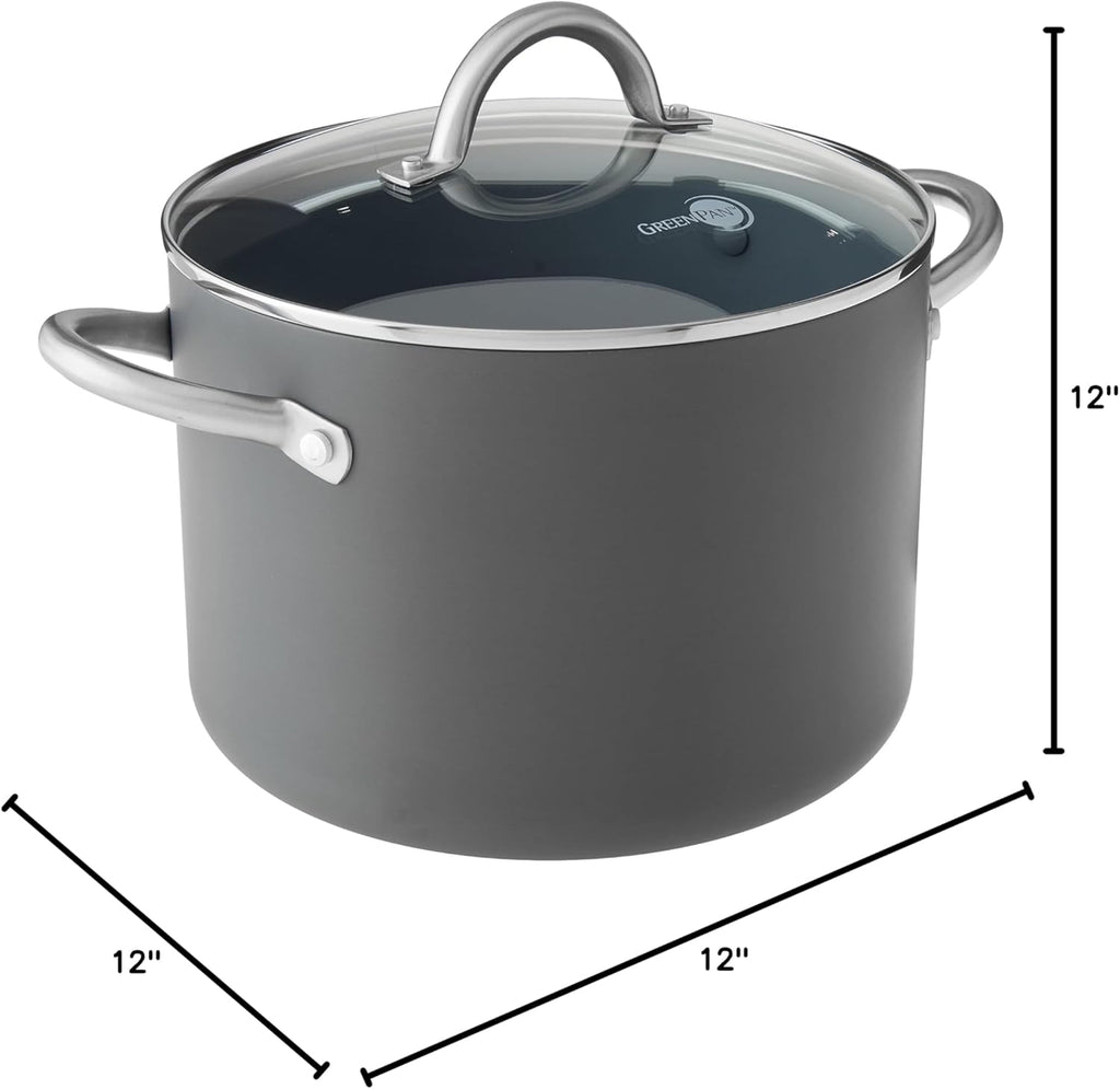 Gray 8QT Hard Anodized Ceramic Nonstick Stock Pot with Lid M98696