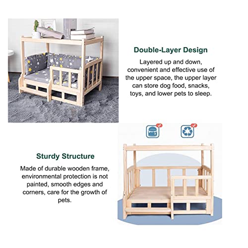 Elevated Solid Wood Double Layer Dog Bed with Mattress A452408