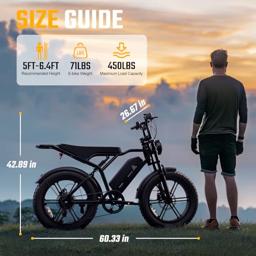 1500W Peak Brushless Motor 28 MPH 60 Miles Fat Tire E Bike with 48V 15Ah Removable Battery 20" Electric Dirt Bike Hydraulic Suspension 7-Speed W321