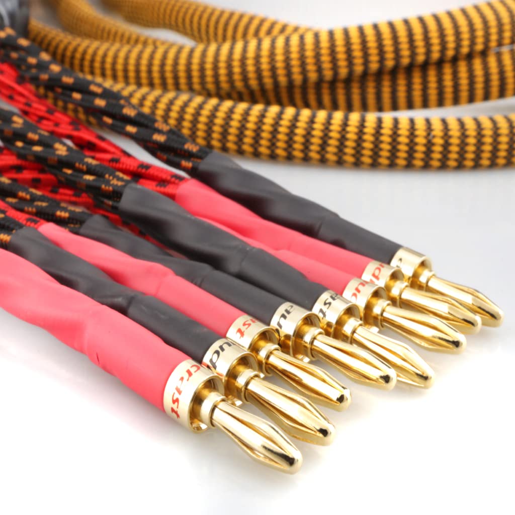 8.20ft 2.5m Nylon Braid Gold Plated Speaker Cable with 8 Banana Plugs Q196