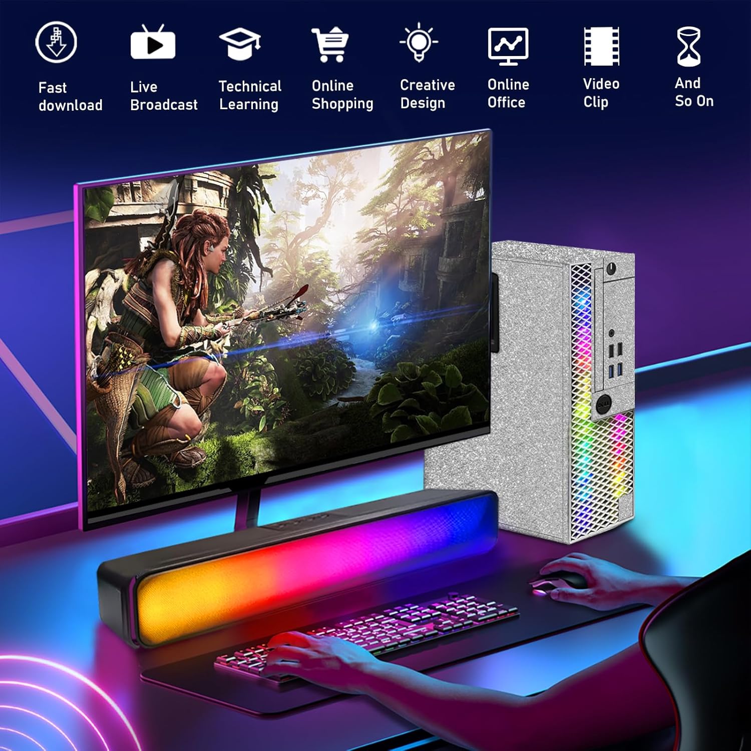 RGB Gaming Desktop Computer, Intel Quad Core I5-6500, GeForce GT 1030 2G GDDR5, 32GB Memory, 1T SSD, Win 10 Pro F285