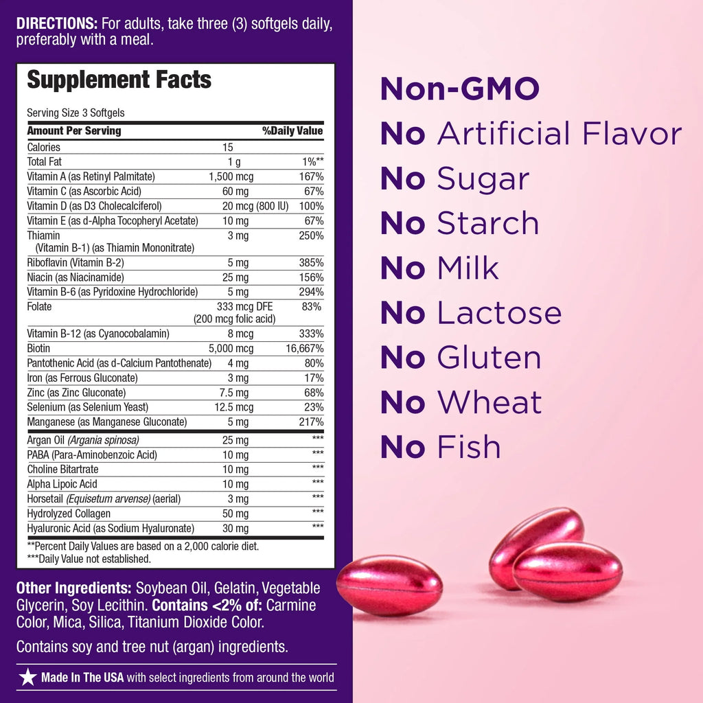 Advanced Hair, Skin and Nail Biotin & Vitamins A, C, & E Softgels, 150 Count L961513