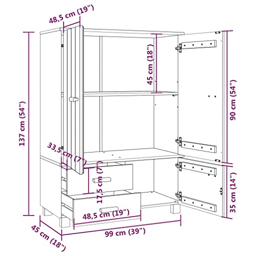 Solid Pinewood Wardrobe Dark Gray R367017