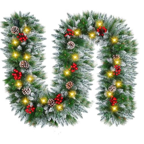 9FT Flocked Pre-Lit Artificial Garland with 30 LED Lights F904941