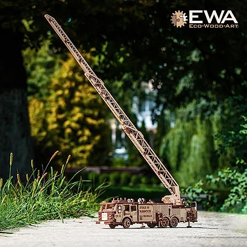 3D Wooden Puzzle Fire Truck Mechanical Model Kit with Wind Up Mechanism, 439 Pieces R585254