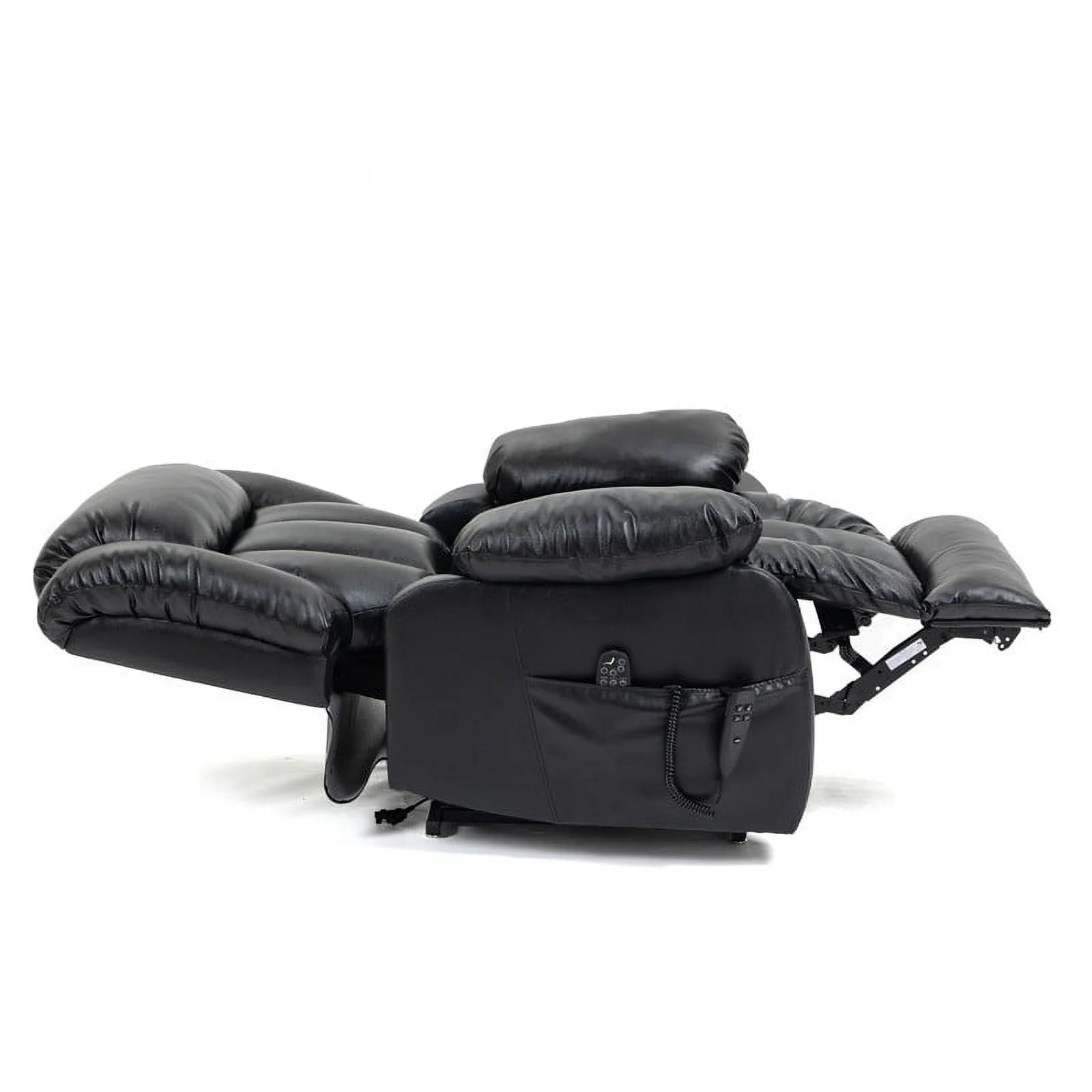 Oversized Black Leather Power Lift Recliner Chair with 8-Point Vibration Massage Lumbar Heating F854