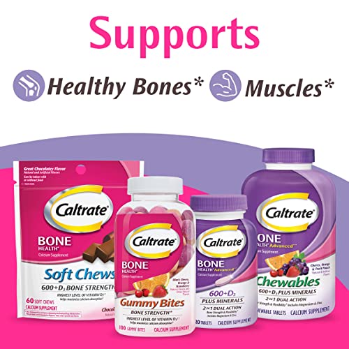 Caltrate Chewables 600 Plus D3 Plus Minerals Calcium Vitamin D Supplement, Cherry, Orange and Fruit Punch - 60 Count G5798