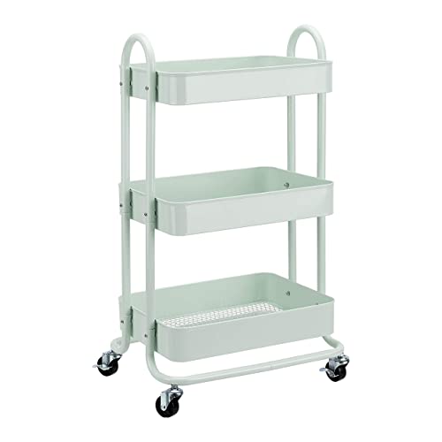 White 3-Tier Rolling Utility Cart with Lockable Wheels G67193
