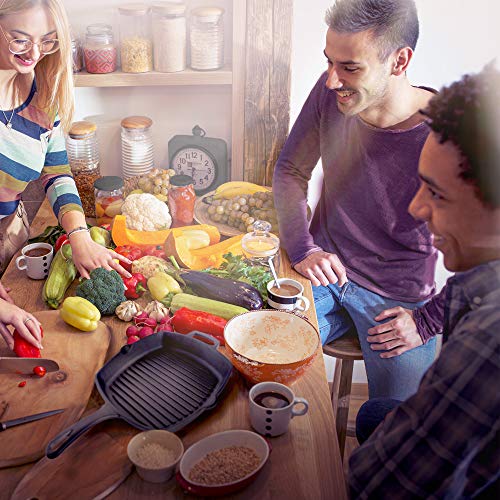 10.5" Pre-Seasoned Cast Iron Square Grill Pan with Glass Lid T428006
