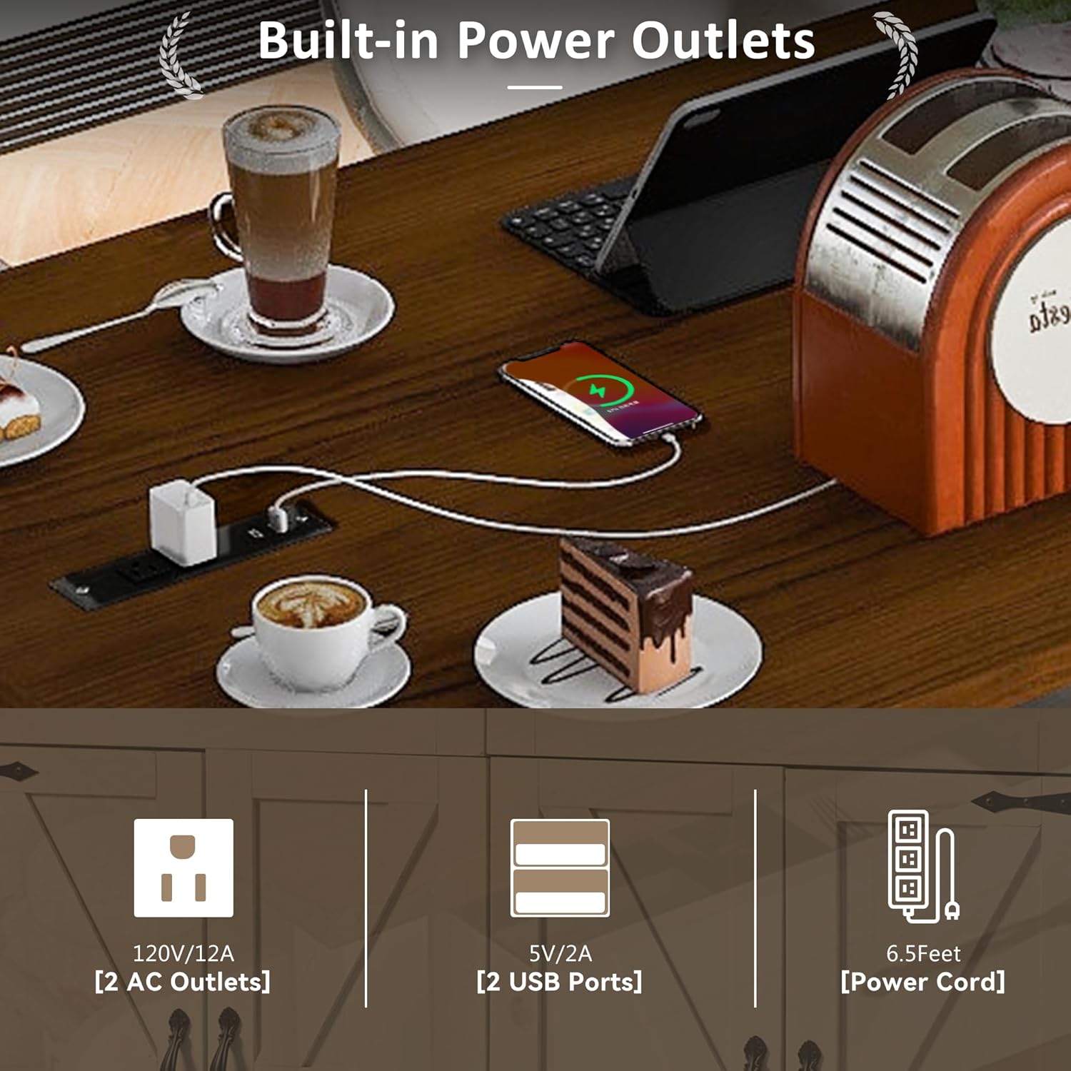 White Kitchen Island with Power Outlet and Drop Leaf Y6211