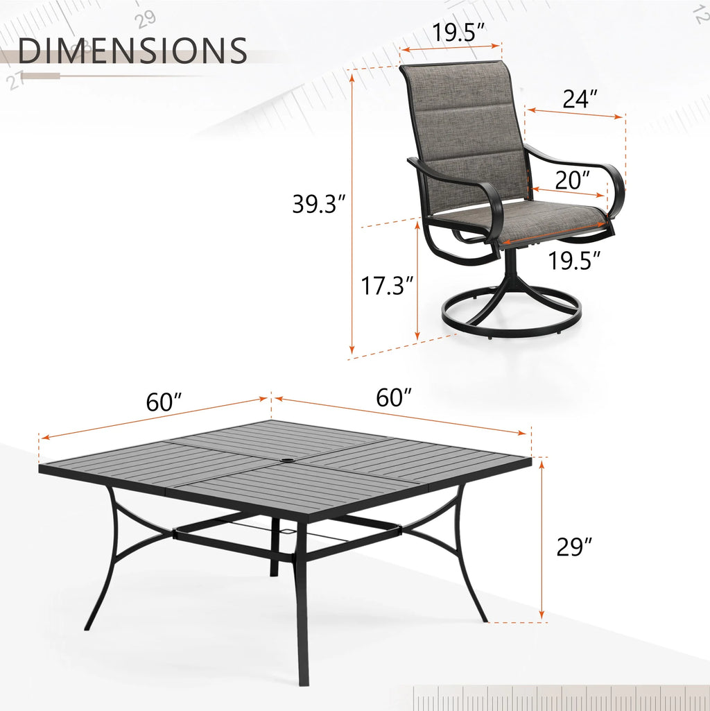 9 Piece Outdoor Metal Patio Dining Set with Swivel Padded Chairs X503758