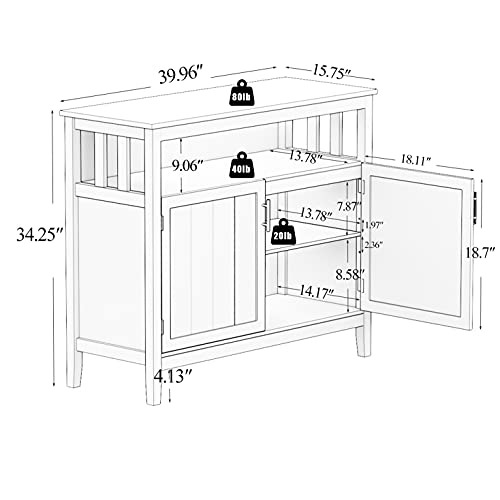 White Solid Wood Buffet Table with 2 Doors and Shelves J16327