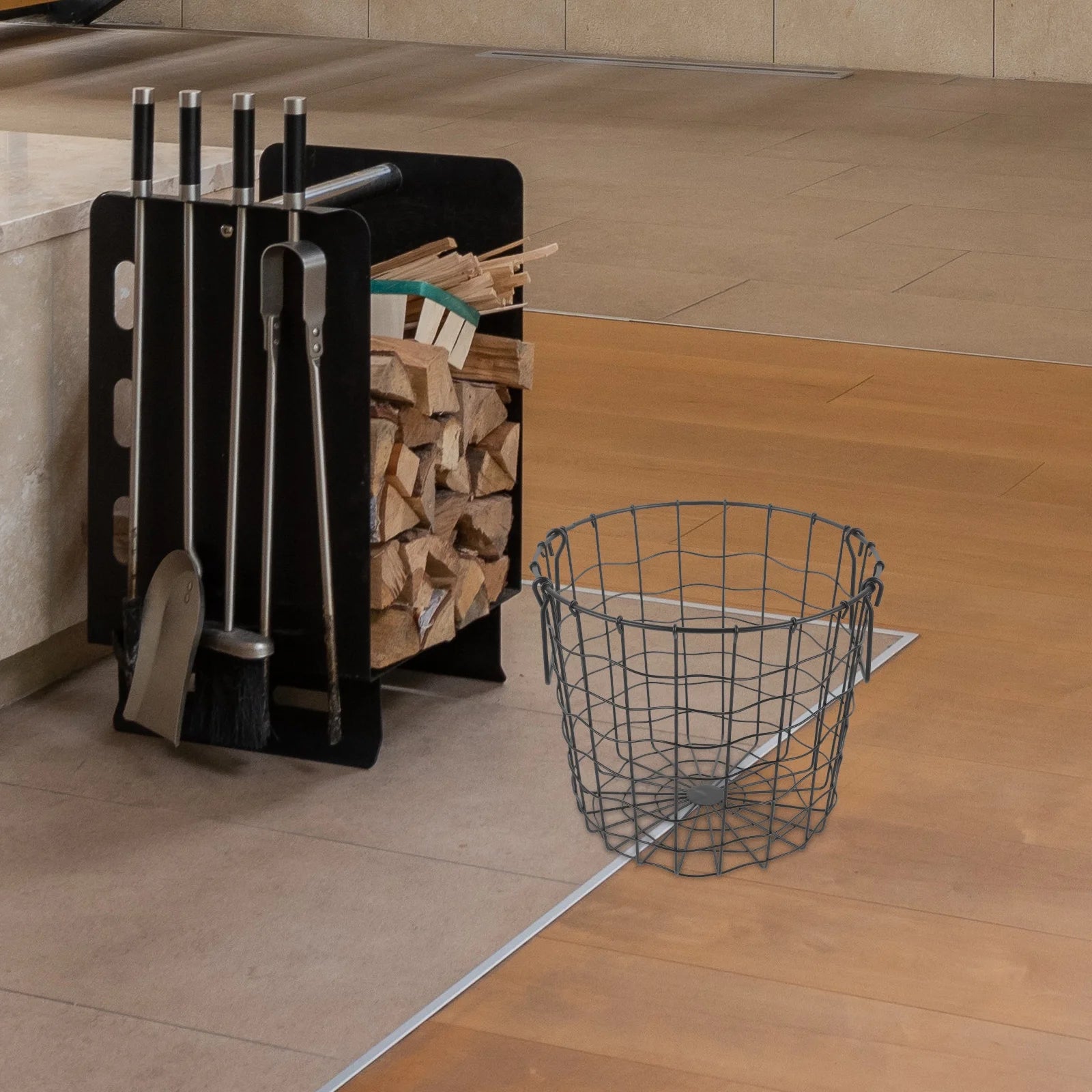 Round Iron Firewood Storage Basket (black) A812726