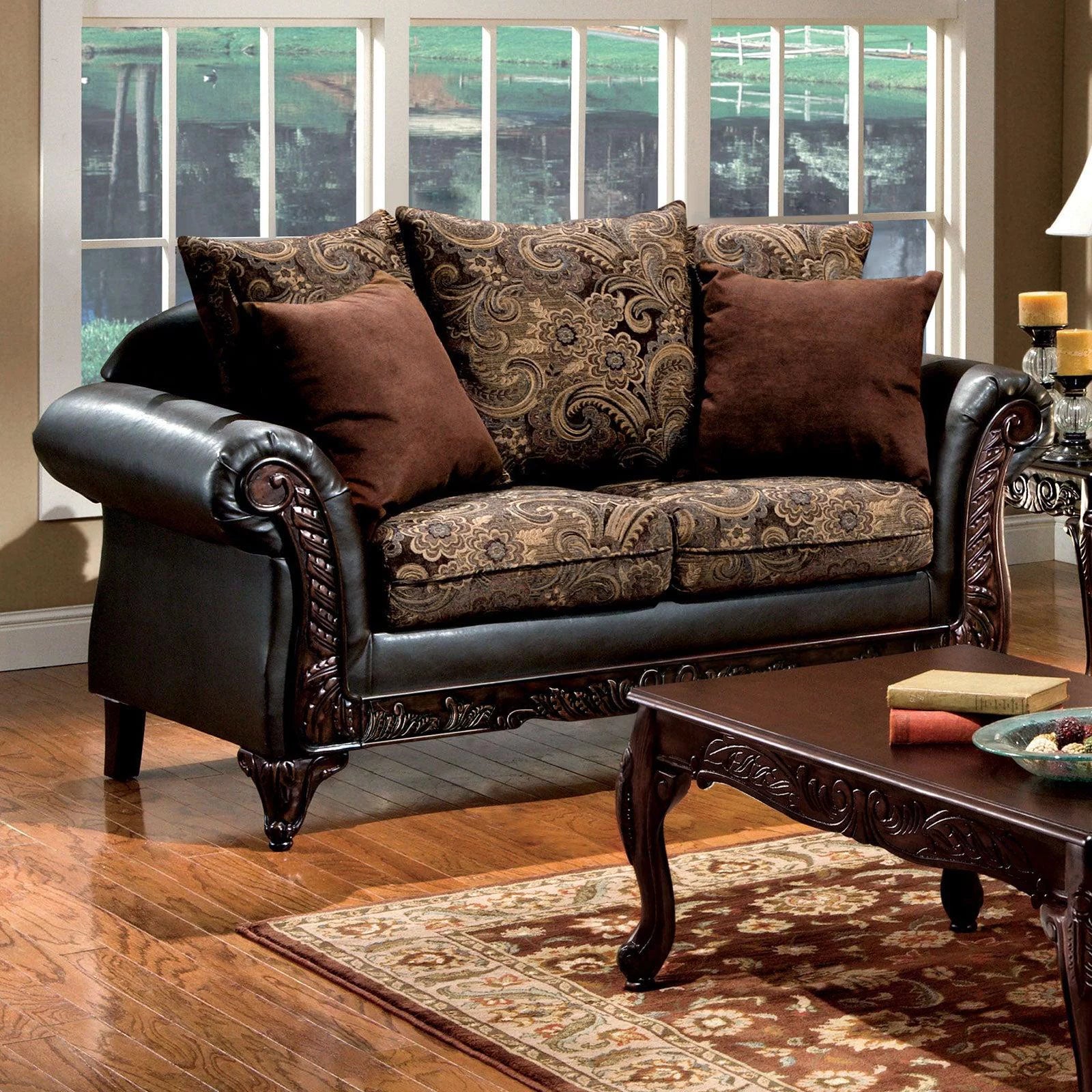 Traditional Brown & Espresso Living Room Set 6pcs G837