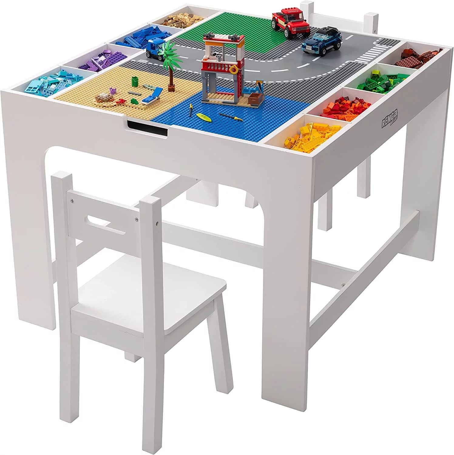 2 in 1 Play Table and 2 Chair Set with Storage White X56514
