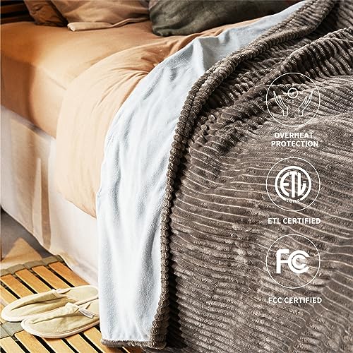 Beige Full Size Electric Heated Blanket with Dual Controller N480513