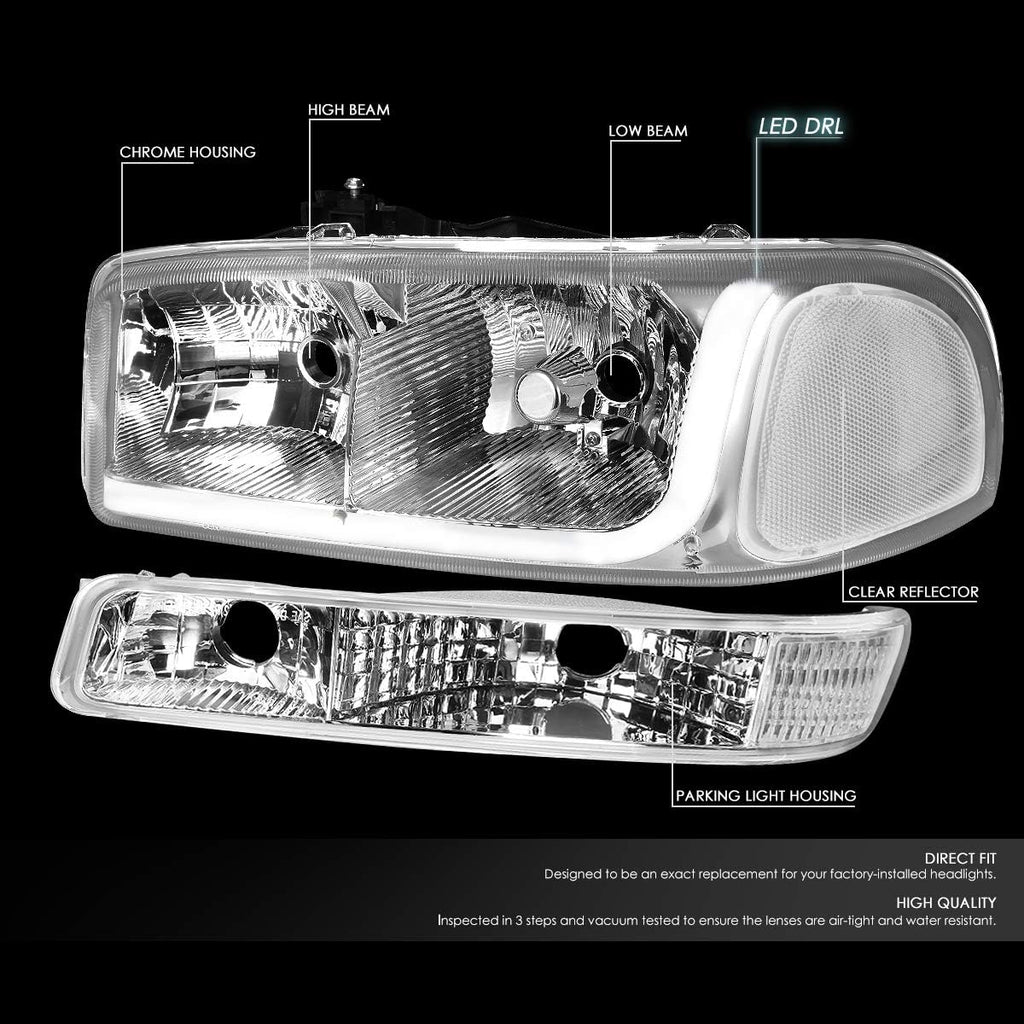 4PCs LED DRL Strip Headlight Bumper Lamp Chrome Clear W21838