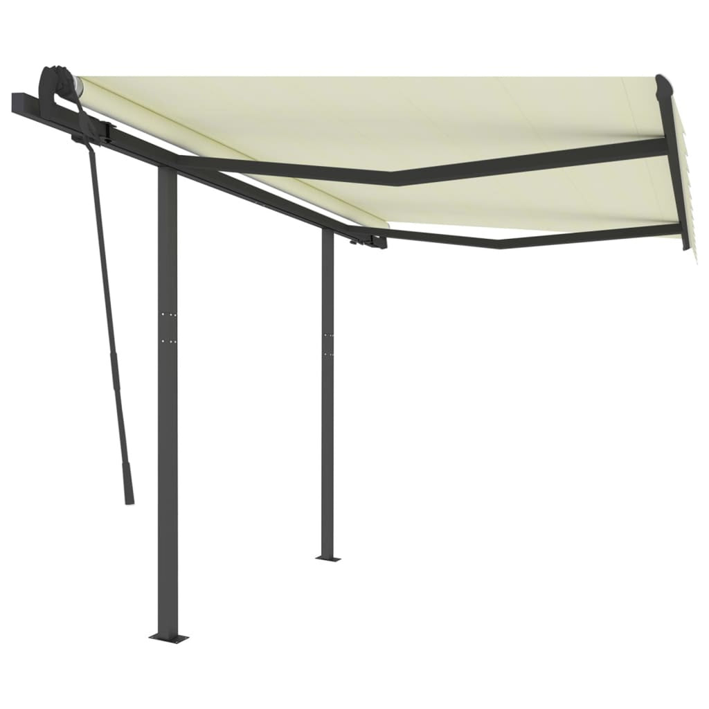 Manual Retractable Awning with Posts Outdoor Canopy Sunshade Shelter Cream 118.1 x 98.4 Inches L56507