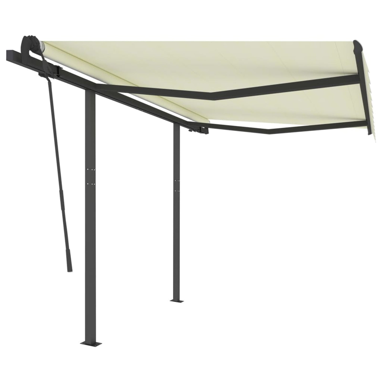 Manual Retractable Awning with Posts Outdoor Canopy Sunshade Shelter Cream 118.1 x 98.4 Inches L56507