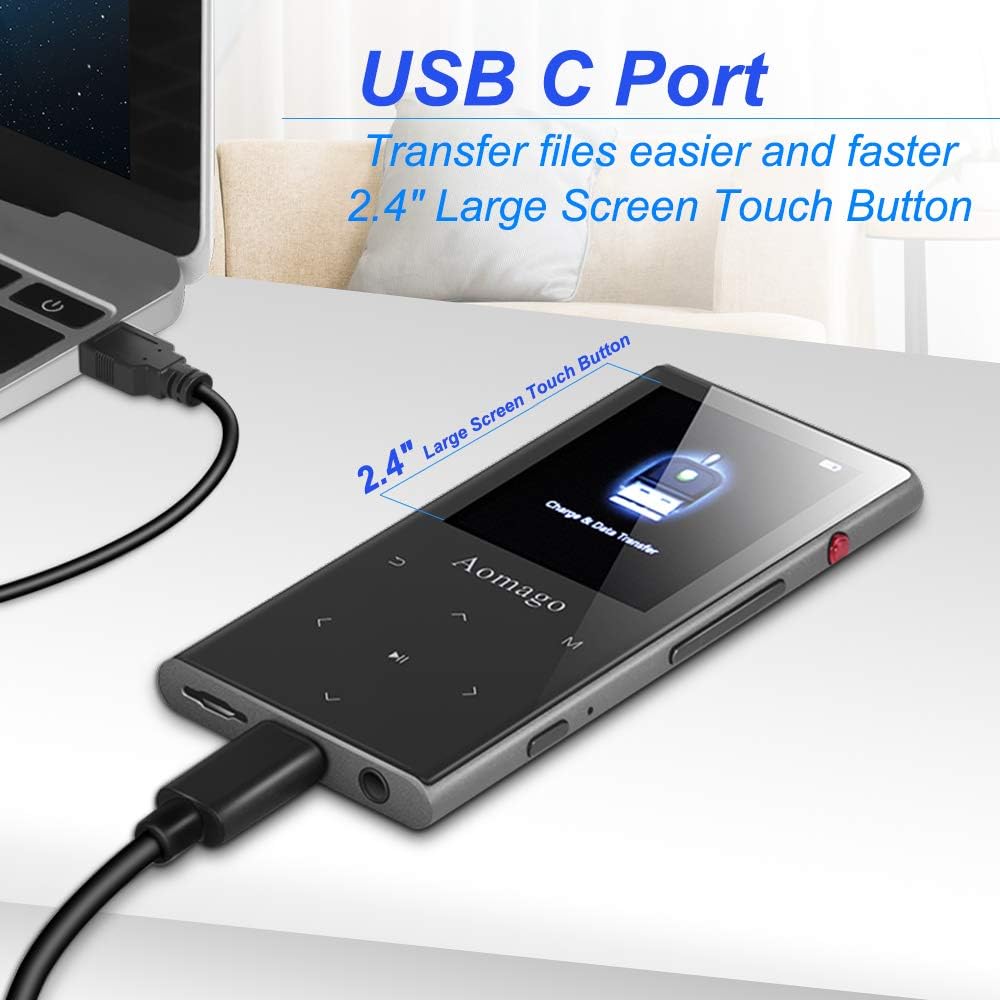 MP3 Player with Bluetooth 4.1 Built in Speaker, 2.4" Touch Screen, 16GB SD Card E437