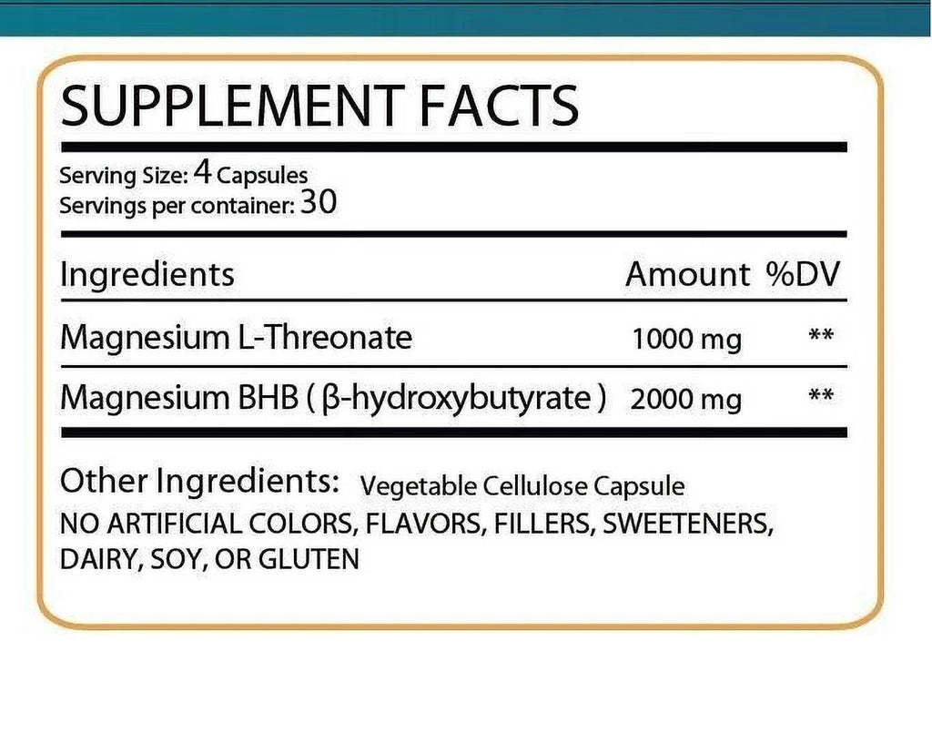 Magnesium Threonate 1000Mg & Magnesium BHB 2000Mg - 120 Capsules K92527