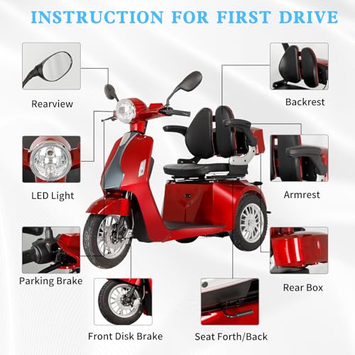 Red 3 Wheel All Terrain Mobility Scooter 500lbs Capacity 800W M1671