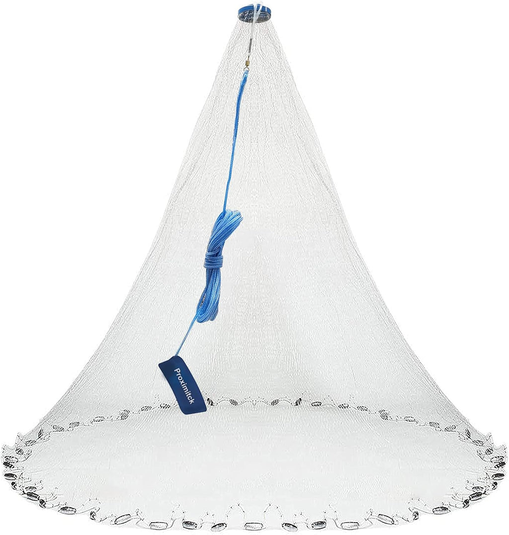 American Saltwater Fishing Cast Nets, 4Ft 6Ft 8Ft 10Ft 12Ft Radius, Stainless Steel Round Weights, 3/8 in Mesh Size Z276435