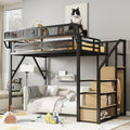 Black Full Size Loft Bed with Desk and Stairs, Steel Frame S894