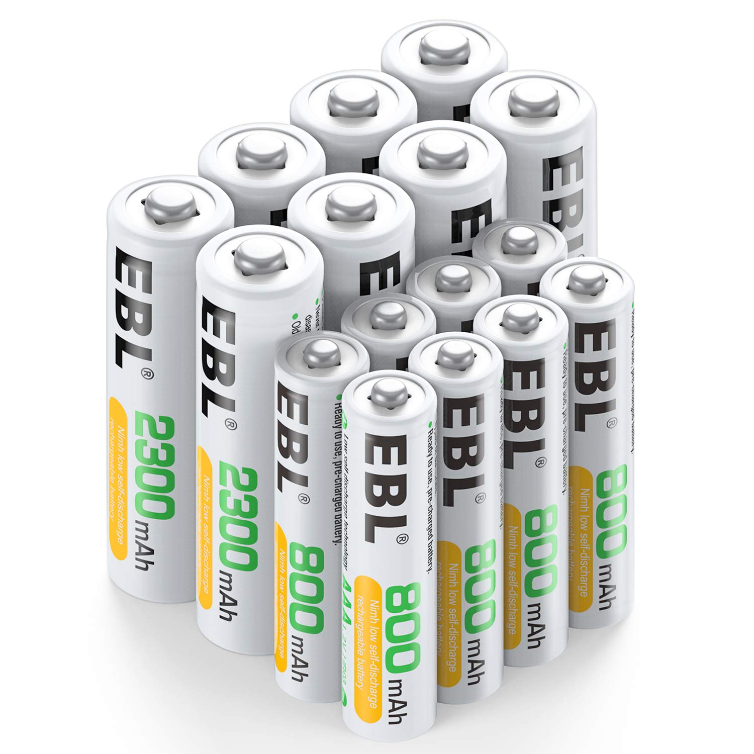 16 Sets AA AAA Rechargeable Batteries 2300mAh 800mAh C84178