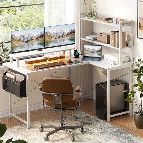 Black L Shaped Computer Desk with Bookshelf P2805