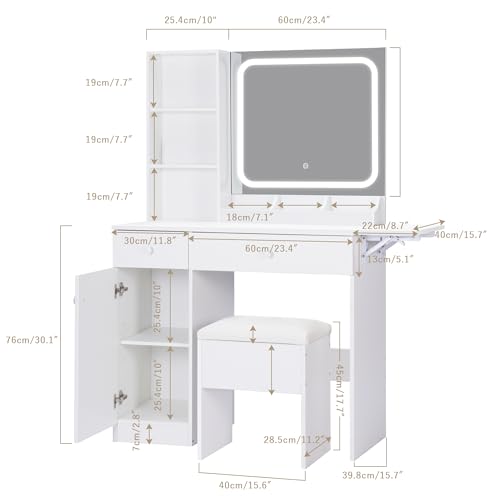 White Vanity Desk with Mirror and LED Lights F6503