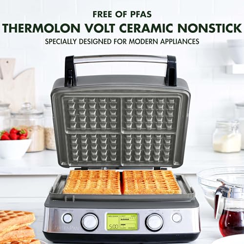 Cream White Ceramic Nonstick Waffle Iron W5023