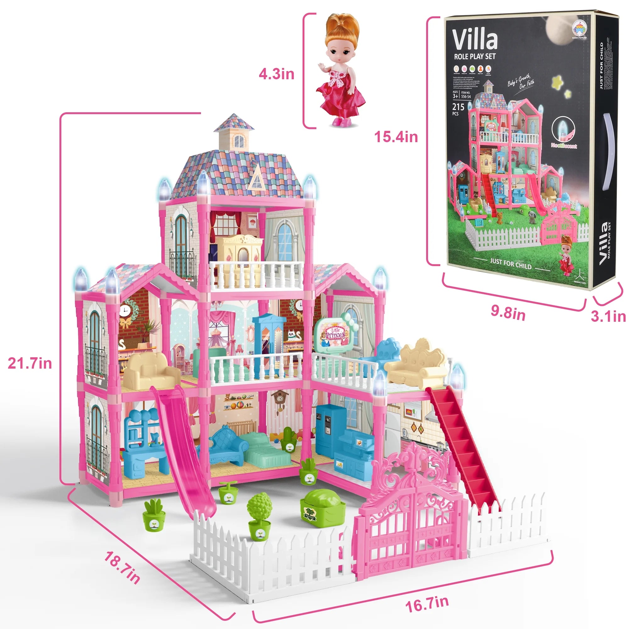 8 Rooms Dollhouse Kit with Furniture and Accessories 191 PCS Y38471
