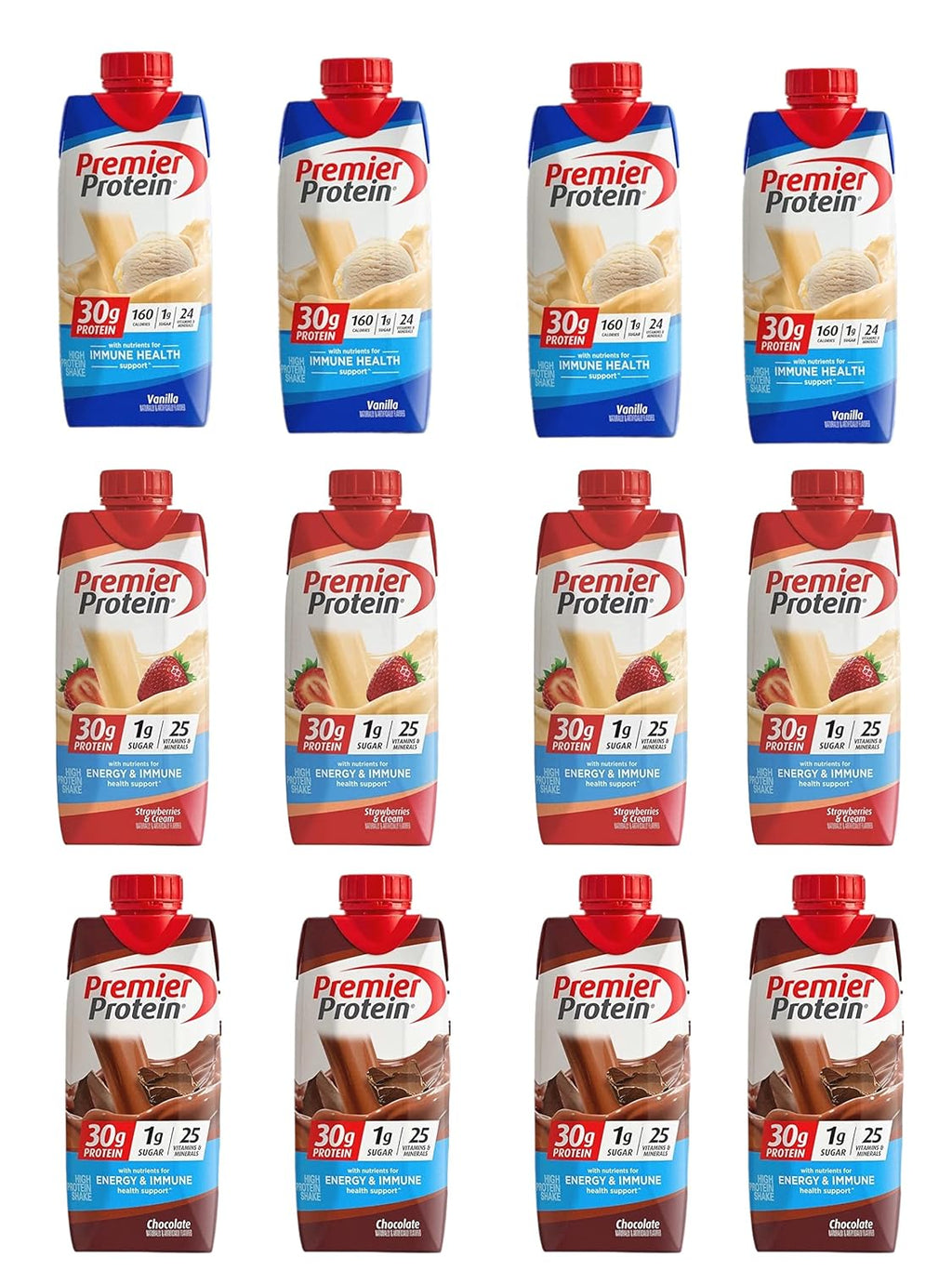 Strawberry Cream, Chocolate, and Vanilla Variety 11 Fl oz 12pk Protein Shake N5823