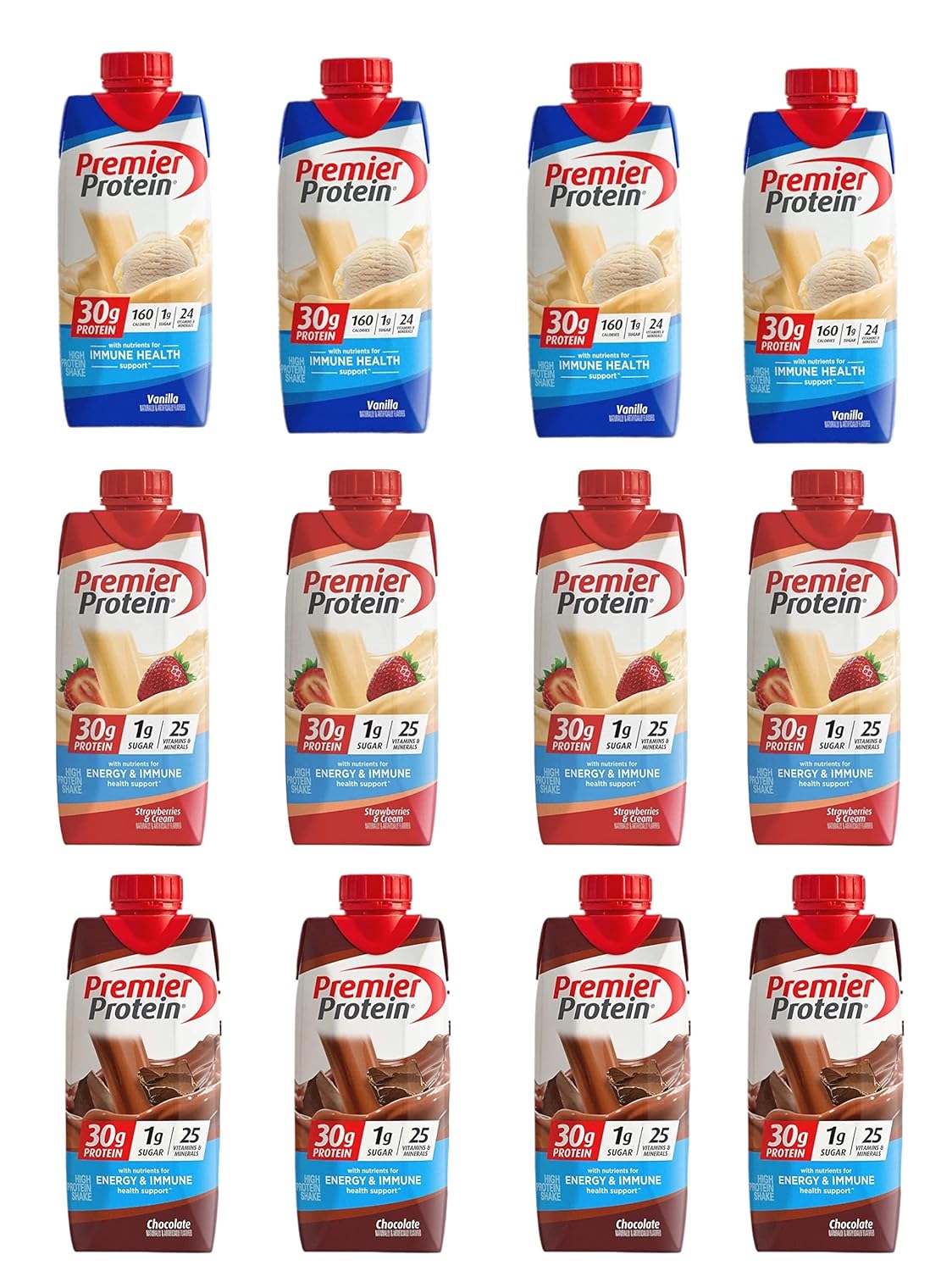 Strawberry Cream, Chocolate, and Vanilla Variety 11 Fl oz 12pk Protein Shake N5823