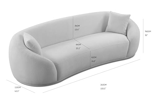 Cream Curved 3-Seater Boucle Sofa K407