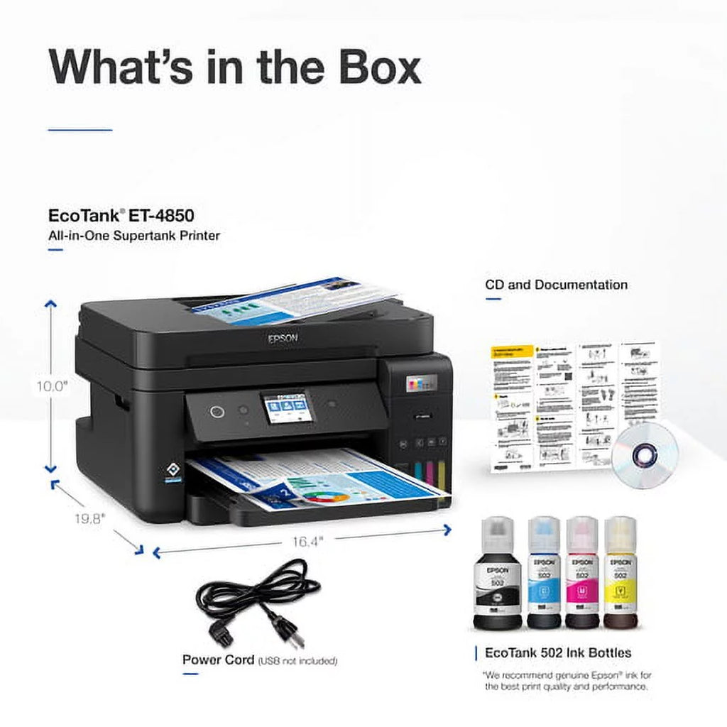 EcoTank ET-4850 Wireless All-in-One Supertank Printer with Scanner, Copier, Fax, ADF and Ethernet K404