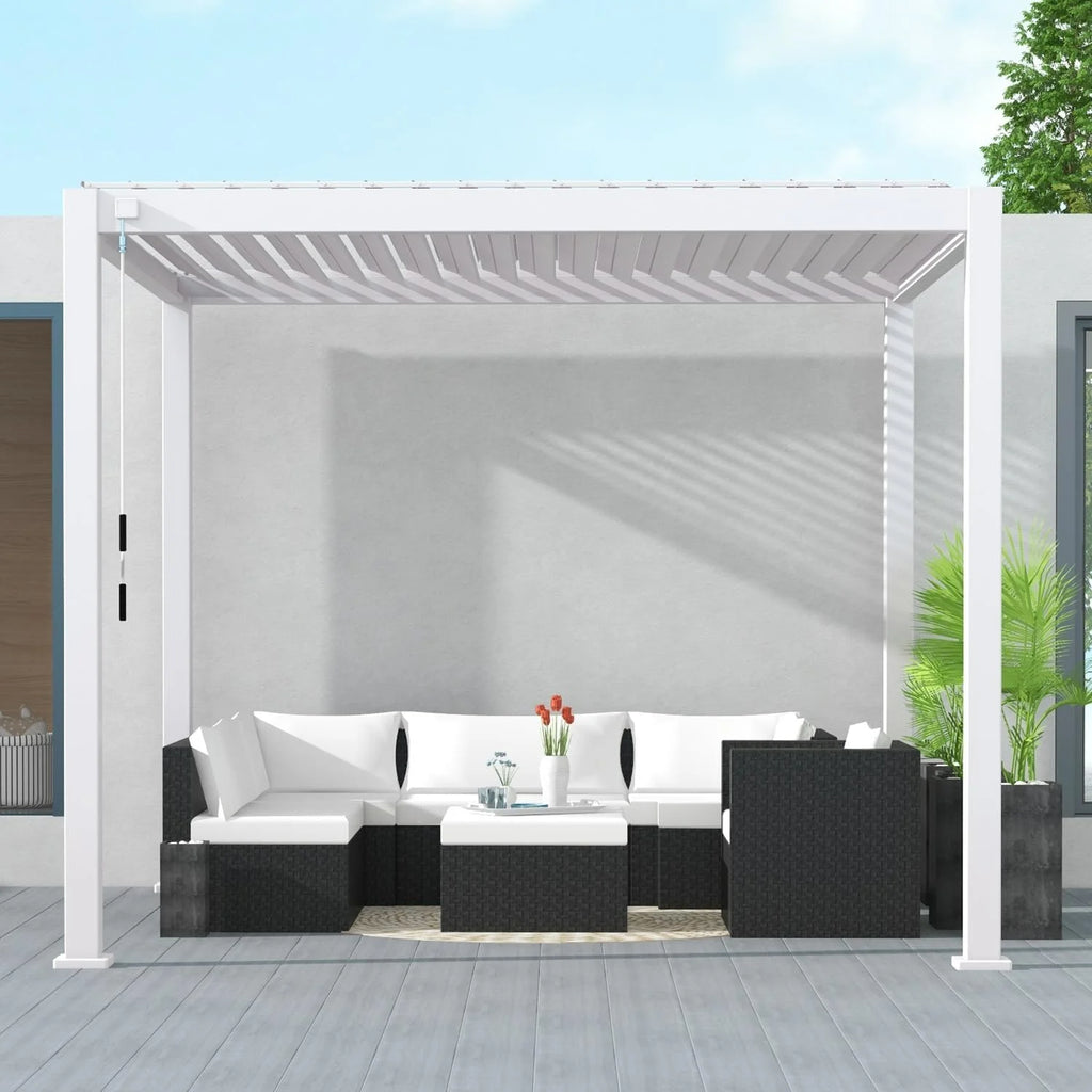 White 10' x 10' Aluminum Louvered Pergola with Adjustable Roof V116627