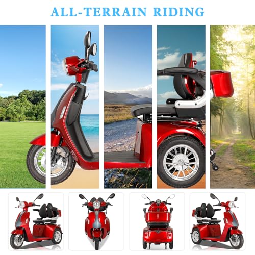 Red 3 Wheel All Terrain Mobility Scooter 500lbs Capacity 800W M1671