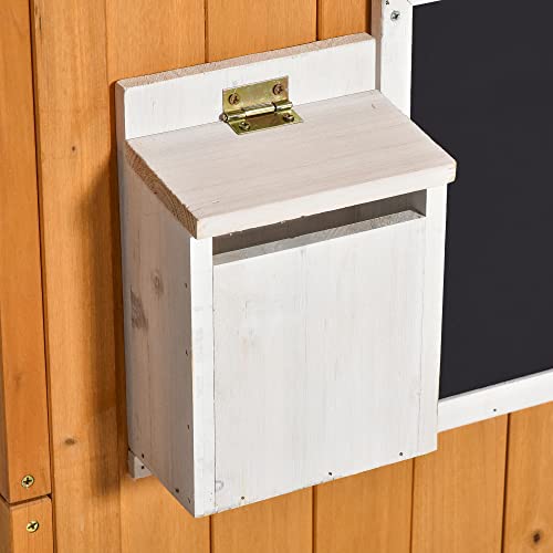Wooden Playhouse with Working Door, Windows, Mailbox, Bench, Flowers Pot Holder, 48" x 42.5" x 53" Q180