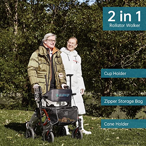 Blue 2 in 1 Rollator Walker & Transport Chair with 10” Non-Pneumatic Wheels C723