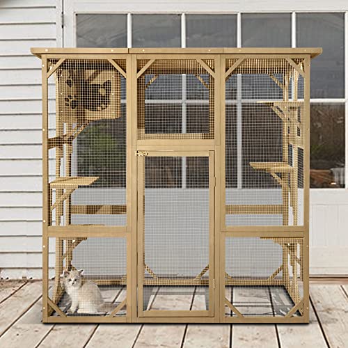 70 Inch Wooden Catio with Resting Box and 6 Jumping Platforms R527
