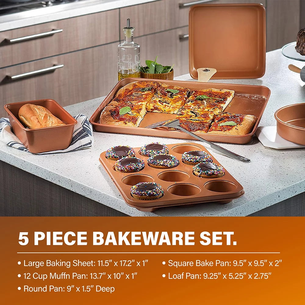 32 Pcs Nonstick Cookware Bakeware Food Storage Set Red C486405