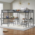 Black Twin Size L-Shaped Metal Loft Bed with 2 Built-in Desks and 2 Ladders A9827